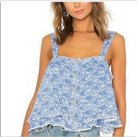 FREE PEOPLE | Sweet Caroline Ruffled Layered Cropped Tank Top Women’s Size Small - Picture 1 of 11